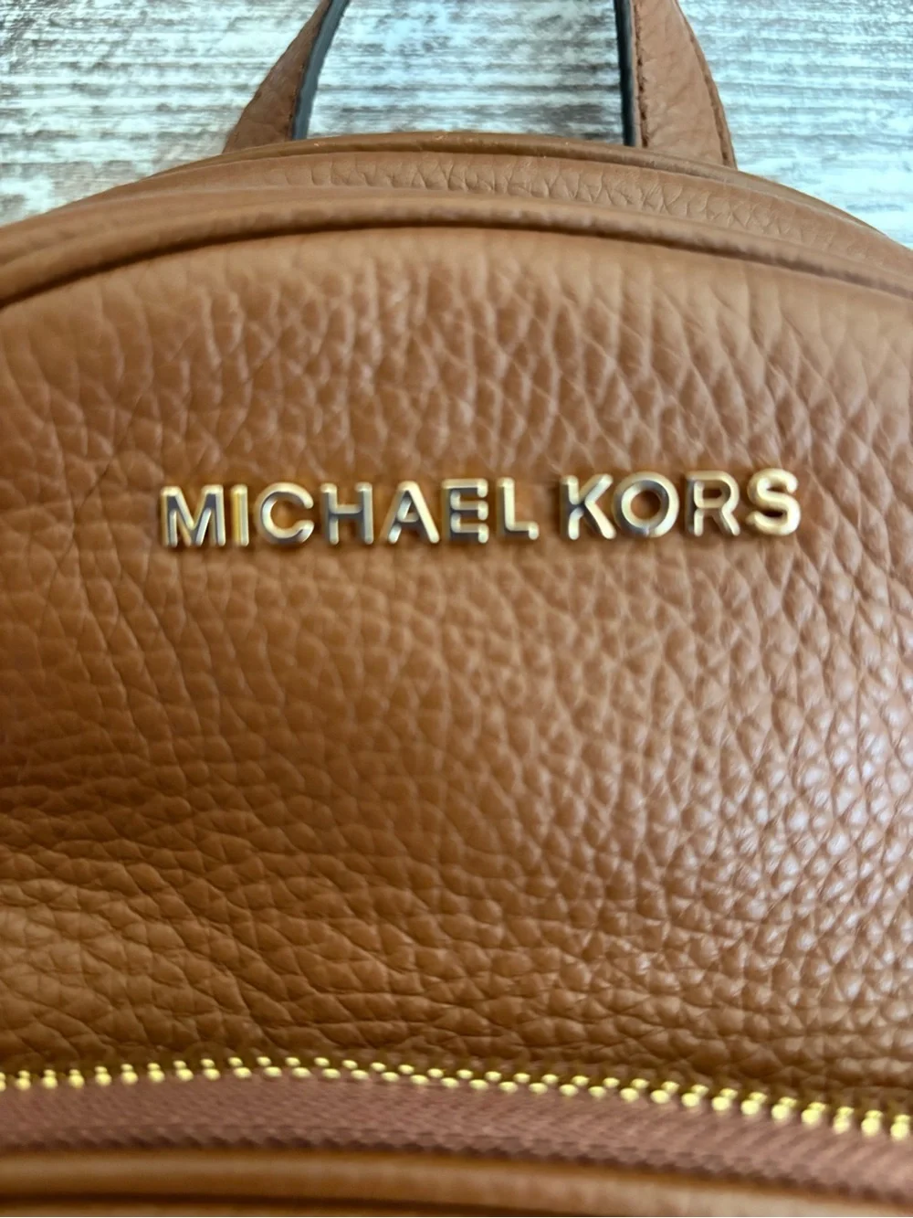 Michael Kors Tan Pebbled Leather Backpack with Gold Logo